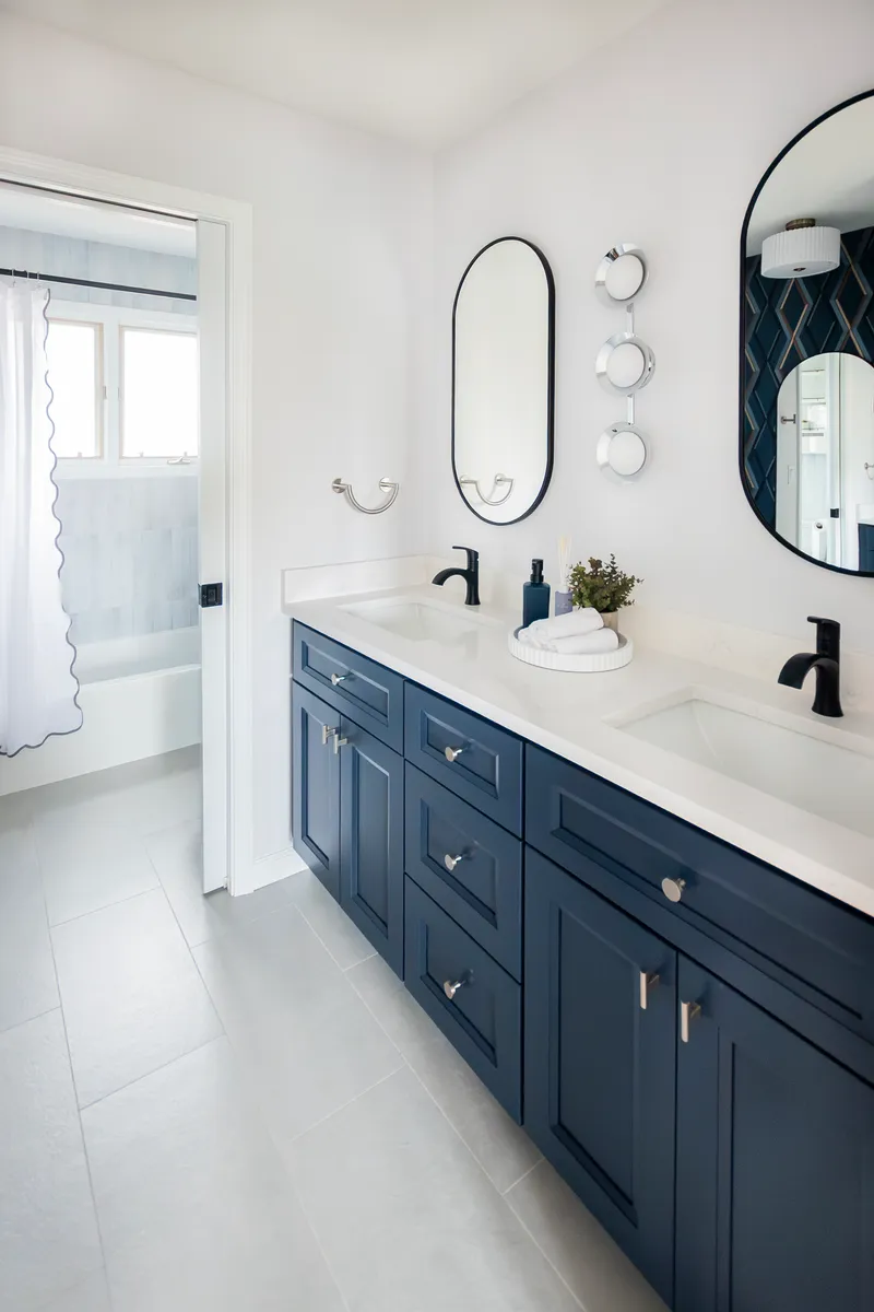 Bathroom renovation - vanity with shower room view